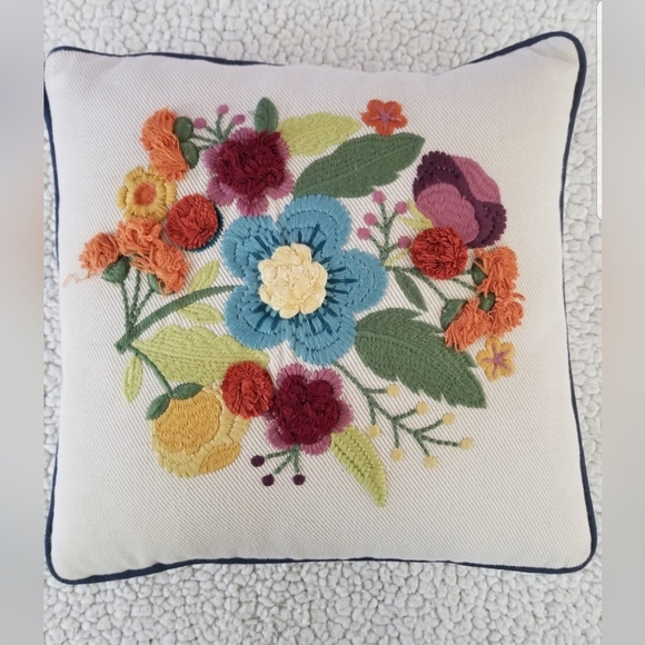 PIER 1 Imports Floral Embroidered Decorative Pillow 13in.X13in. - Picture 1 of 3